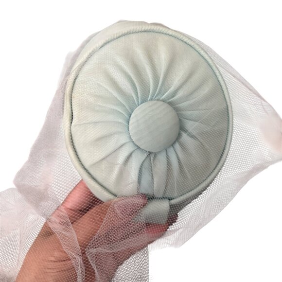 Vintage Light Blue Pillbox Hat With Veil - Picture 6 of 7